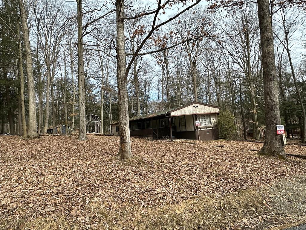 a backyard of a house with large trees