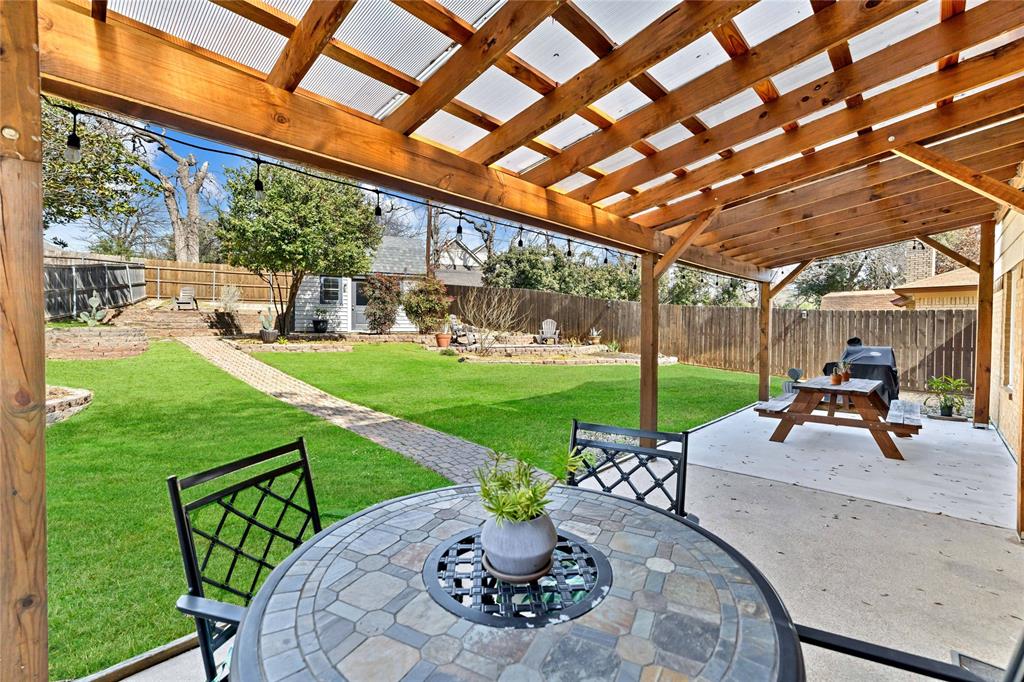 2609 Quail Ridge Irving, TX 75060 - Photo 26 of 39 a view of a patio with a table chairs and a backyard