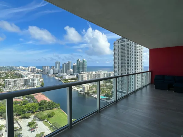 a view of a city from a balcony