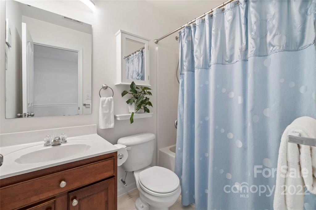 7383 Laurel Valley Road Charlotte, NC 28273 - Photo 27 of 37 a bathroom with a sink a toilet and shower curtain