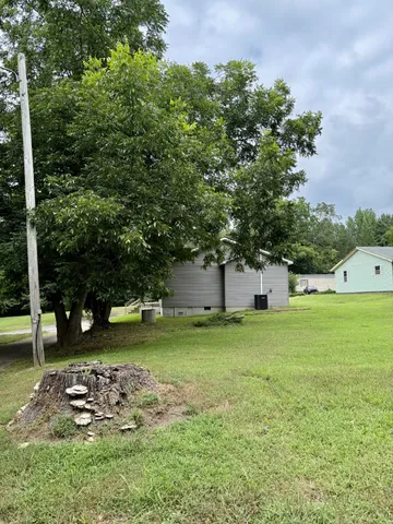 a view of a backyard with a garden and trees