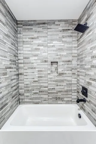 a bathroom with a bathtub