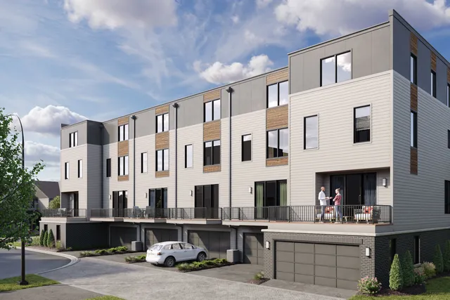 a view of a building with sitting area