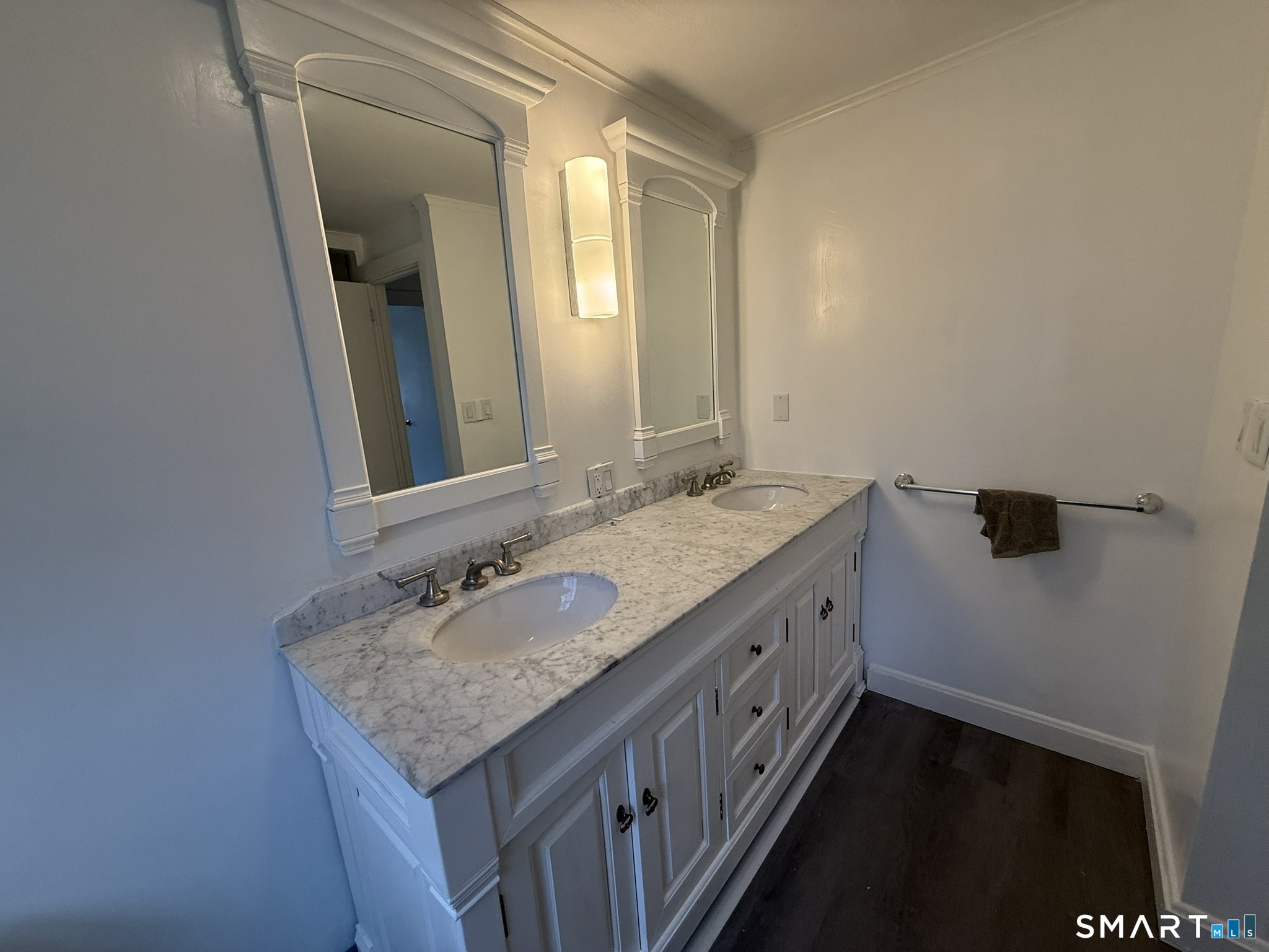 110 Town Woods Road Lyme, CT 06371 - Photo 25 of 37 a bathroom with a granite countertop sink and a mirror