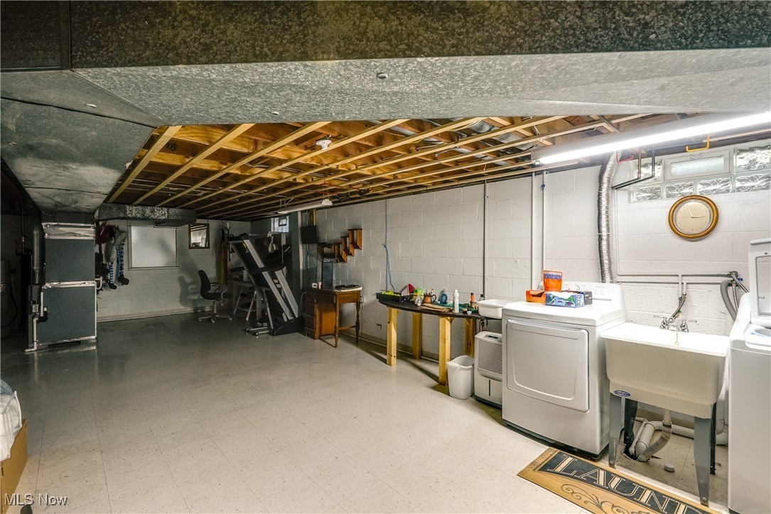 330 Ormsby Road Akron, OH 44333 - Photo 25 of 29 Basement featuring heating unit, sink, and independent washer and dryer Two additional crawl spaces that have been sealed great for storage