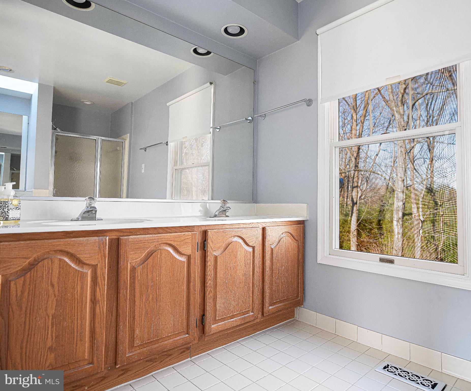 644 Symphony Woods Drive Silver Spring, MD 20901 - Photo 34 of 53 a spacious bathroom with a granite countertop sink and a large mirror