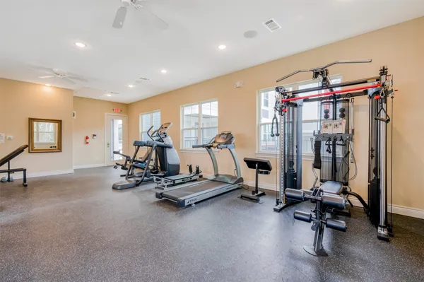 a view of a room with gym equipment