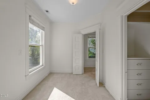 a view of a park with large trees