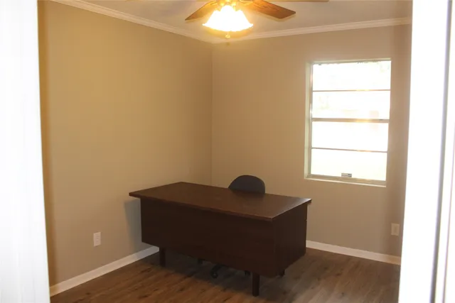 a room with table and window