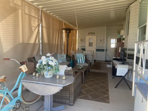a dining room with furniture