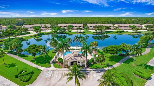 a view of a garden with a lake