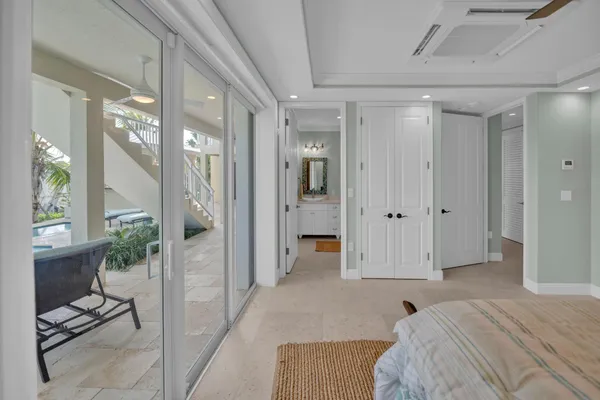 a view of balcony with furniture