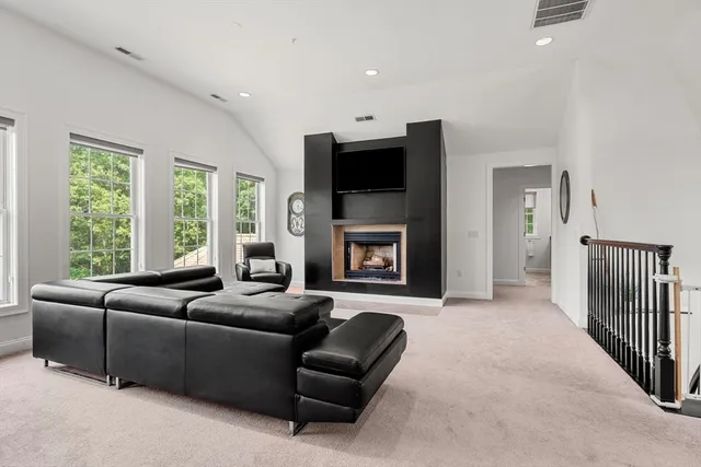 a living room with furniture window and a fireplace