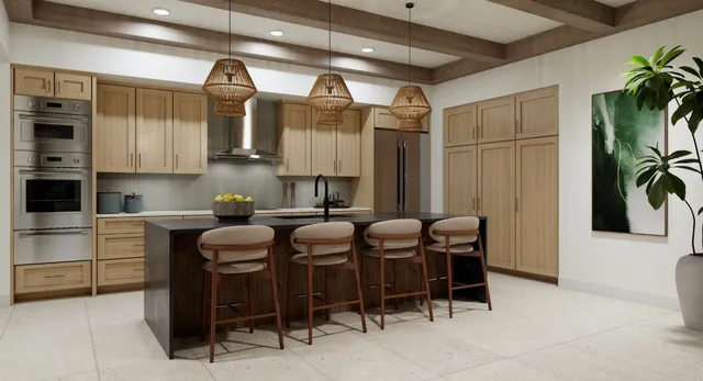 a open kitchen with granite countertop a sink cabinets and stainless steel appliances