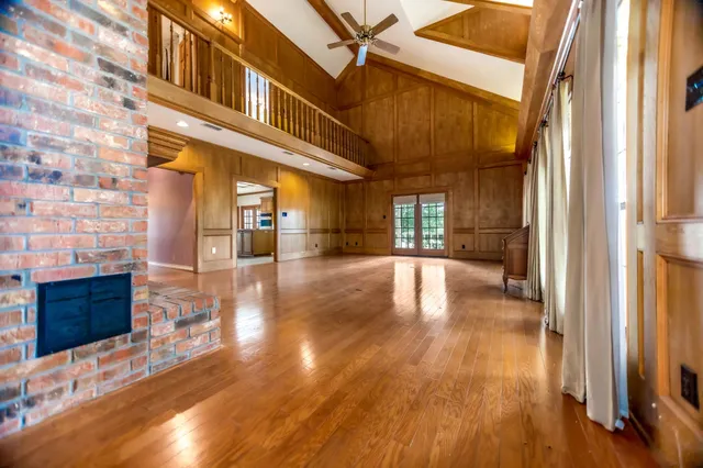 a view of a building with a glass door