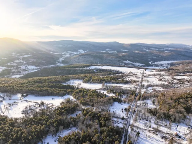 a view of a city with mountains in the background