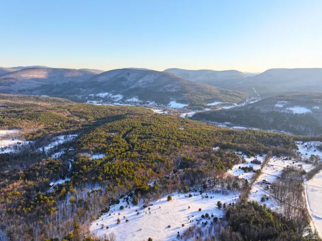 a view of outdoor space with signage and flags