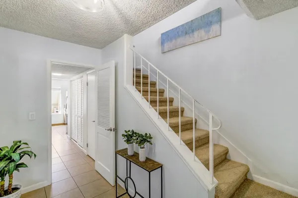 a view of a room with windows