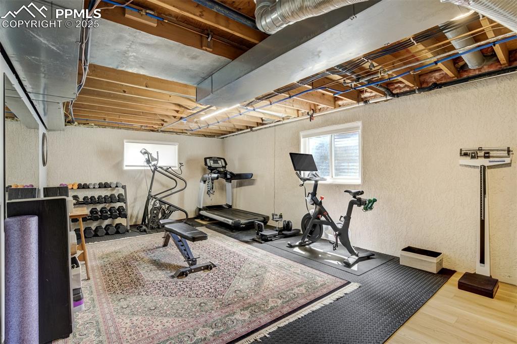 535 Silver Spring Circle Colorado Springs, CO 80919 - Photo 40 of 50 a room with gym equipment and a window