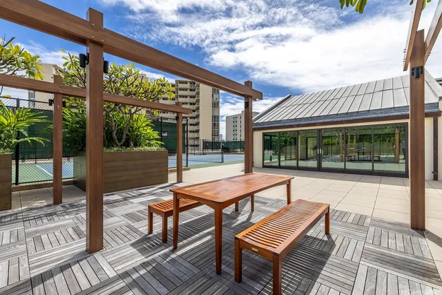 a outdoor view with a sitting space