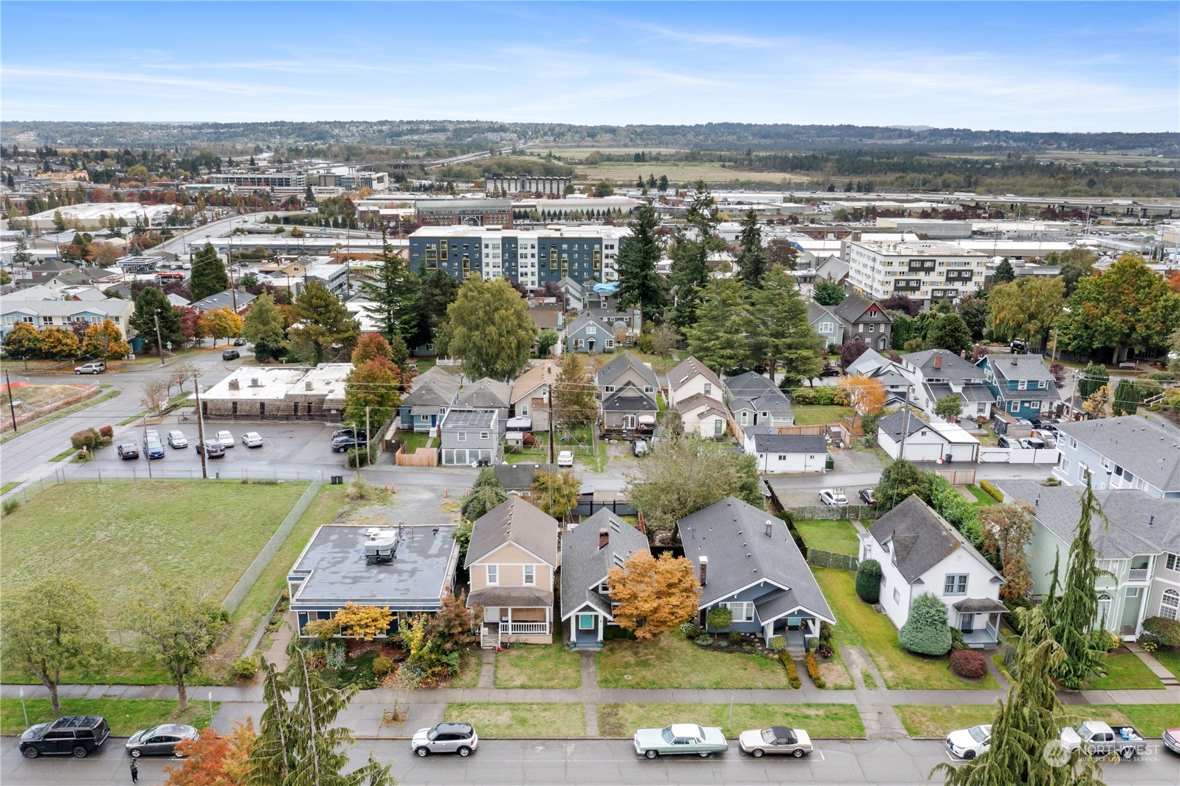 3215 Rockefeller Avenue Everett, WA 98201 - Photo 30 of 31 an aerial view of a city with lots of residential buildings ocean and mountain view in back