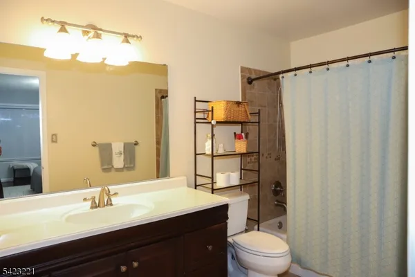 a bathroom with a sink a toilet and a mirror