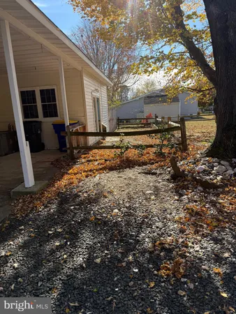 a view of a yard with large trees