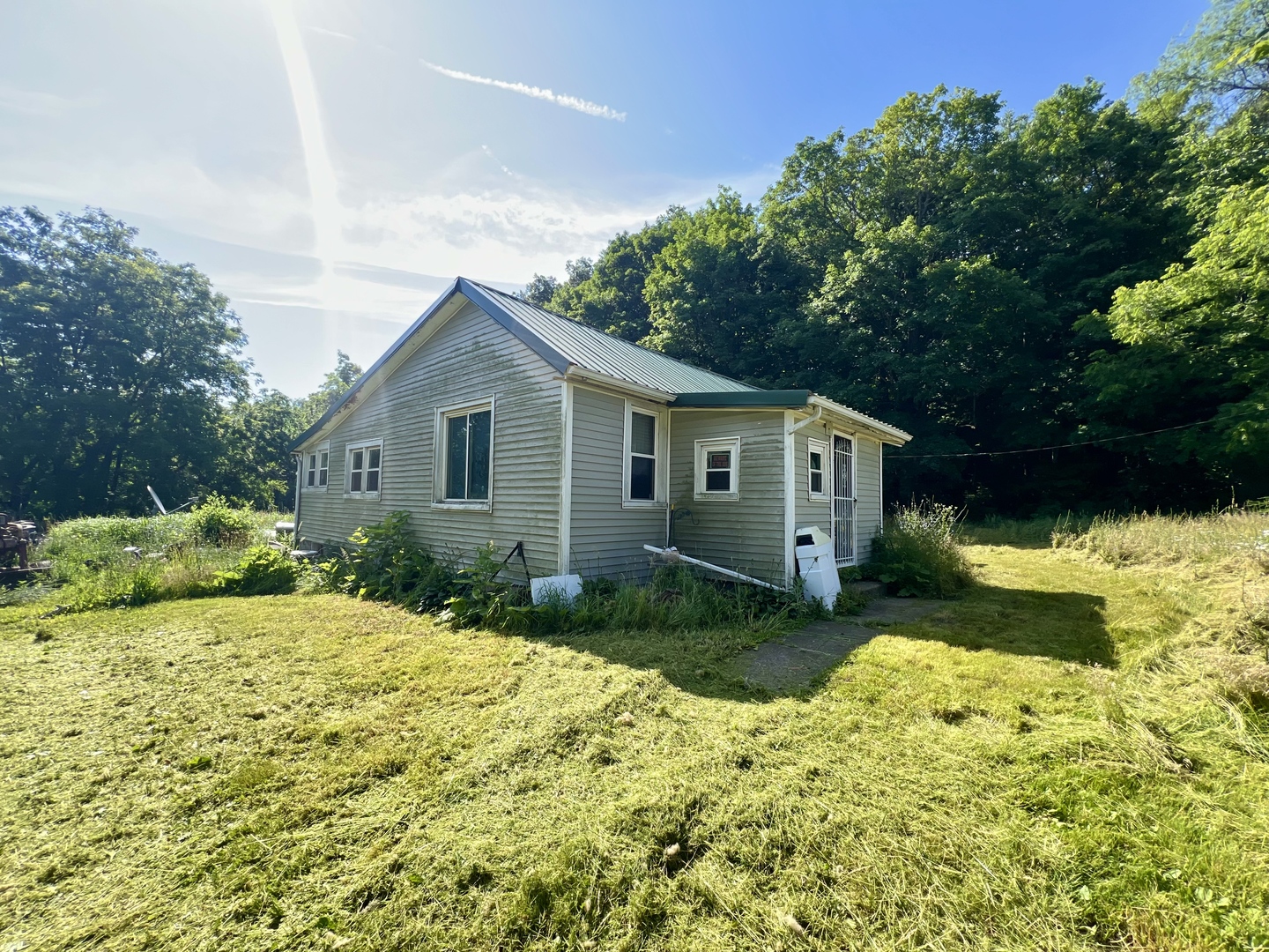a front view of house with yard and green space