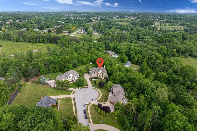 a view of a city with lush green forest