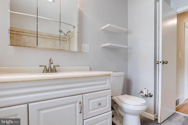 a bathroom with a sink a toilet and vanity