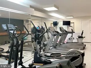 a view of a room with gym equipment