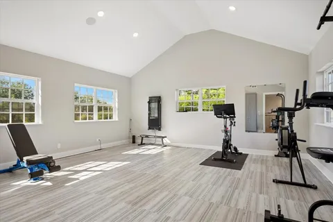 a view of a room with gym equipment