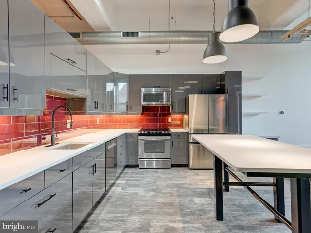 a kitchen with stainless steel appliances a sink and stove