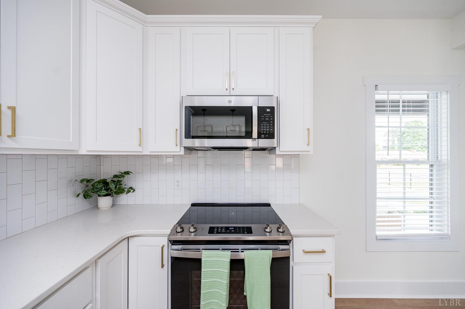 574 Leesville Road Lynchburg, VA 24502 - Photo 16 of 54 a kitchen with granite countertop white cabinets stainless steel appliances and a potted plant