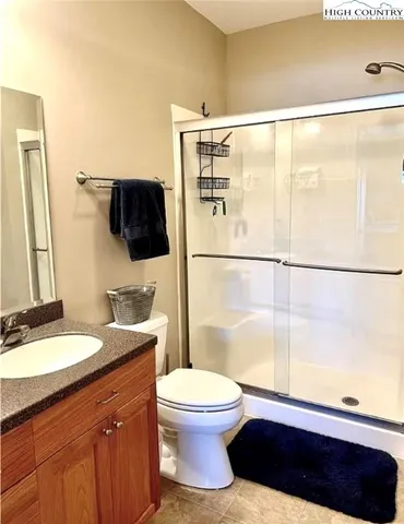 a bathroom with a sink a toilet a shower and a mirror