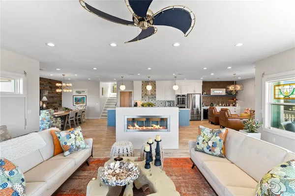 a kitchen with stainless steel appliances lots of counter top space