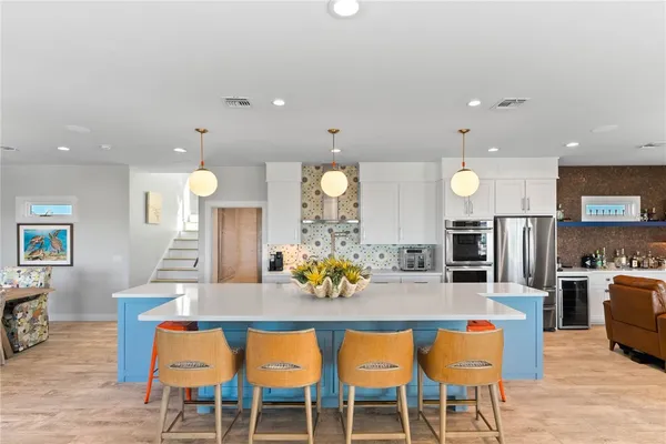 a large kitchen with lots of counter space