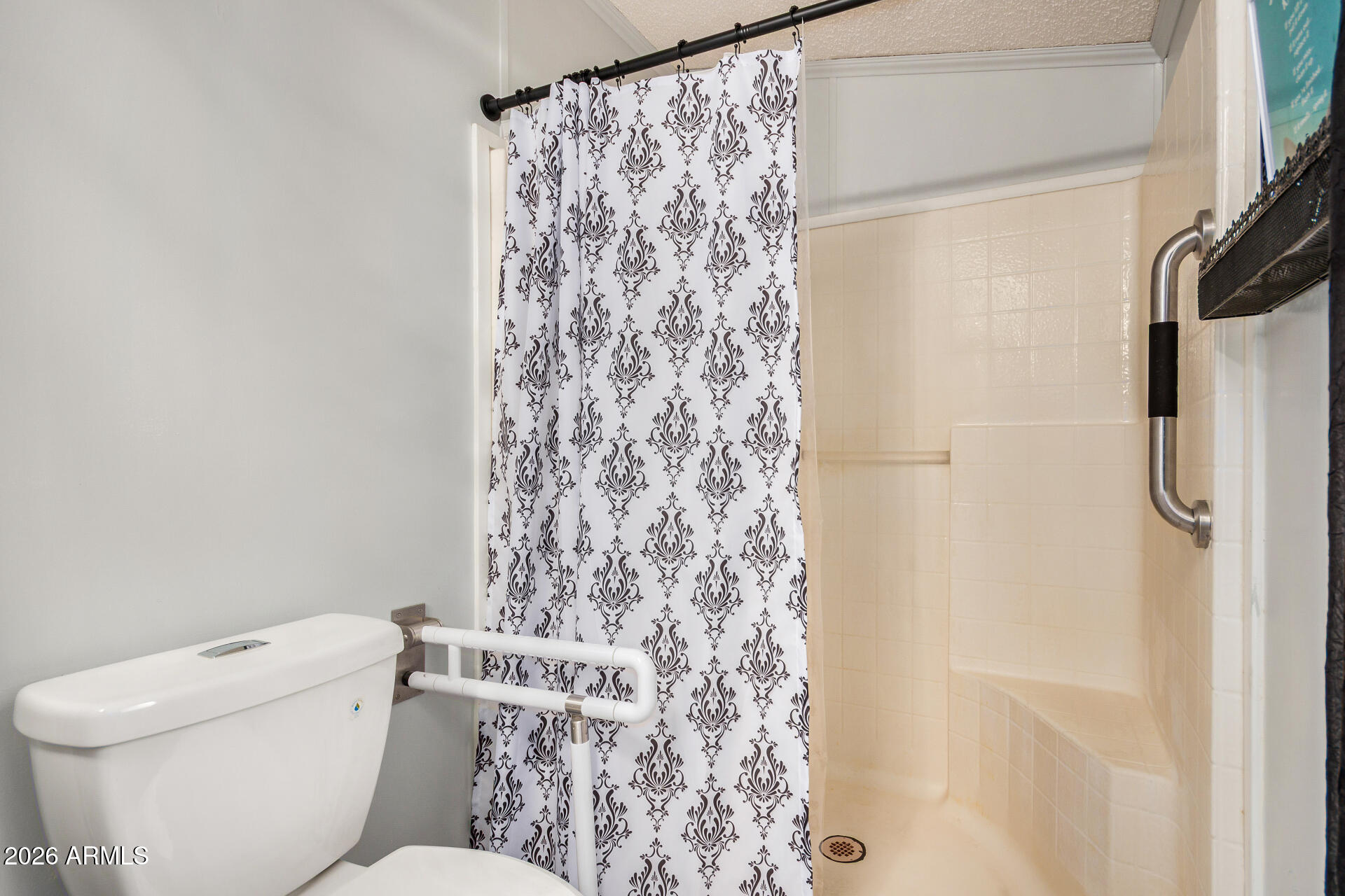 201 South Greenfield Road, Unit 239 Mesa, AZ 85206 - Photo 19 of 32 a white toilet sitting next to a shower curtain