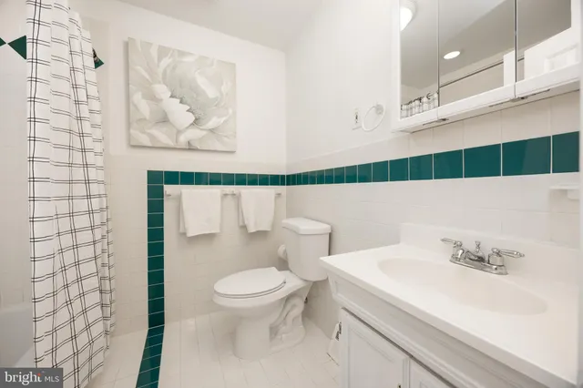a bathroom with a sink a toilet and a shower curtain