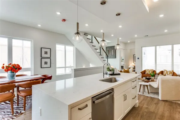 a kitchen with counter and workspace