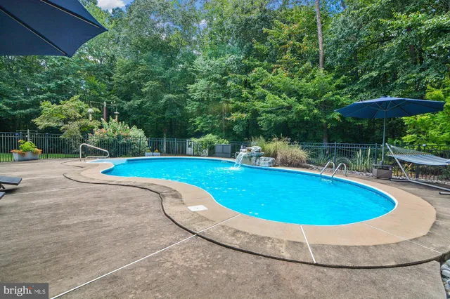 a view of a swimming pool with a yard