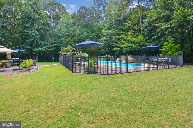 a view of a backyard with a small cabin and a chair