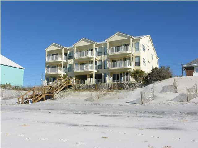 a view of a large white building