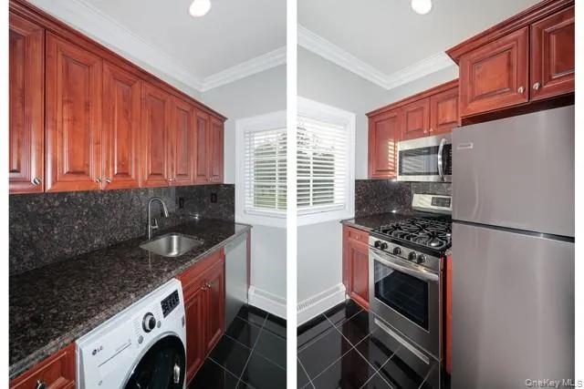 a kitchen with a stove and a refrigerator