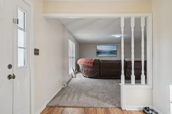 a bathroom with a shower curtain