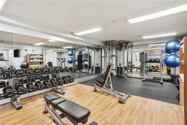 a view of a room with gym equipment