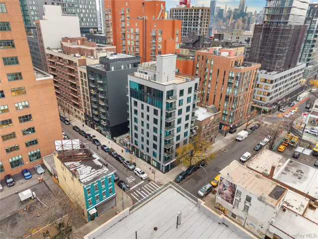 a city view with tall buildings