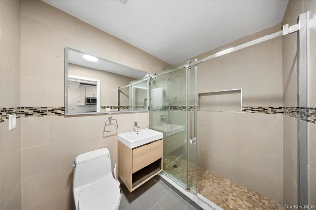 a bathroom with a toilet a sink and mirror