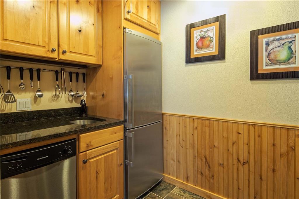 1937 Soda Ridge Road, Unit 1144 Keystone, CO 80435 - Photo 14 of 25 a kitchen with stainless steel appliances granite countertop a refrigerator and a stove