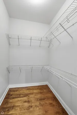 a view of a room with racks on the wall
